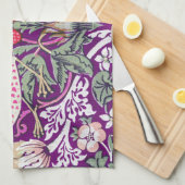 紫ウィリアム・モリス苺の泥棒パターン キッチンタオル (四つ折り)