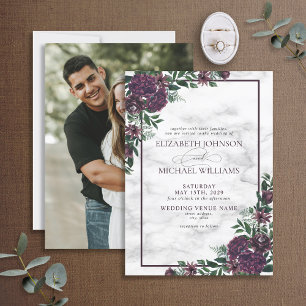 紫エメラルドグリーン水彩大理石写真 招待状