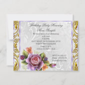 紫エレガントかわいらしピンクローズホワイト誕生日 招待状 (裏面)