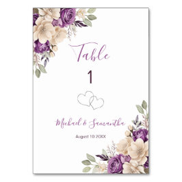 紫エレガントとアイボリーバラ結婚のサイン テーブルナンバー