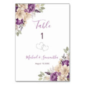 紫エレガントとアイボリーバラ結婚のサイン テーブルナンバー (裏面)