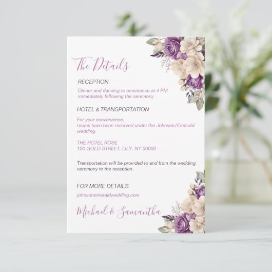 紫エレガントとアイボリーバラ結婚ズ エンクロージャーカード (スタンド正面)