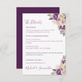 紫エレガントとアイボリーバラ結婚ズ エンクロージャーカード