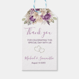 紫エレガントとアイボリーバラ結婚ズ ギフトタグ