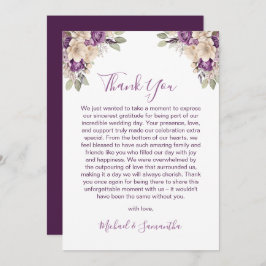 紫エレガントとアイボリーバラ結婚ズ サンキューカード