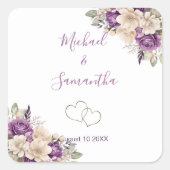 紫エレガントとアイボリーバラ結婚ズ スクエアシール (正面)