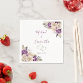 紫エレガントとアイボリーバラ結婚ズ スタンダードカクテルナプキン