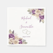 紫エレガントとアイボリーバラ結婚ズ スタンダードカクテルナプキン (正面)