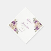 紫エレガントとアイボリーバラ結婚ズ スタンダードカクテルナプキン (角)