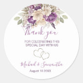 紫エレガントとアイボリーバラ結婚ズ ラウンドシール (正面)