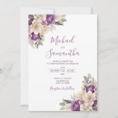 紫エレガントとアイボリーバラ結婚ズ 招待状 (正面)