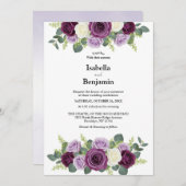 紫エレガントとアイボリーフローラ結婚式招待状 招待状 (正面/裏面)