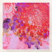 紫エレガントとオレンジのライムライトアジサイ ガラスコースター (正面)