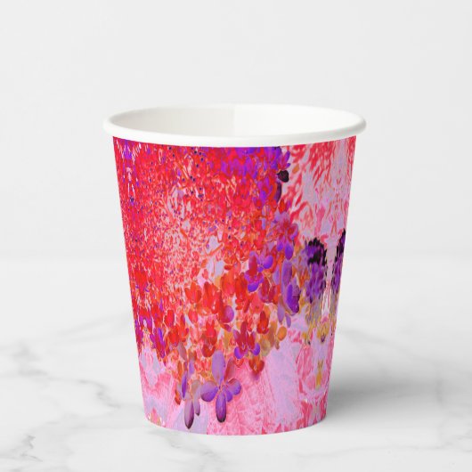 紫エレガントとオレンジのライムライトアジサイ 紙コップ (左)