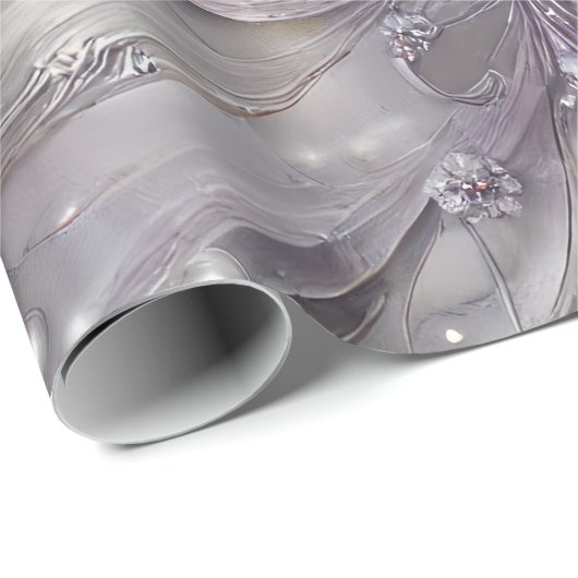 紫エレガントとグレーのフローラ、ビーズとライト ラッピングペーパー (ロールコーナー)