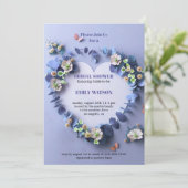 紫エレガントとピンクのフローラブライダルシャワー 招待状 (スタンド正面)