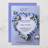 紫エレガントとピンクのフローラブライダルシャワー 招待状 (正面/裏面)