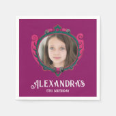 紫エレガントとピンクのプリンセスの王室のクレスト写真 スタンダードカクテルナプキン (正面)