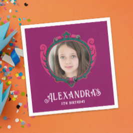 紫エレガントとピンクのプリンセスの王室のクレスト写真 スタンダードカクテルナプキン