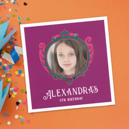 紫エレガントとピンクのプリンセスの王室のクレスト写真 スタンダードカクテルナプキン