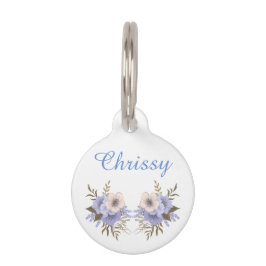 紫エレガントとピンクの花パーソナライズされた ペット　ネームタグ