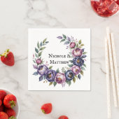 紫エレガントとマゼンタの牡丹の花束結婚の スタンダードカクテルナプキン (インサイチュ)