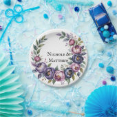 紫エレガントとマゼンタの牡丹の花束結婚の ペーパープレート (パーティー)