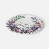 紫エレガントとマゼンタの牡丹の花束結婚の ペーパープレート (アングル)