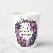 紫エレガントとマゼンタの牡丹の花束結婚の 紙コップ (正面)