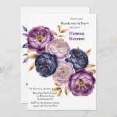 紫エレガントとマゼンタの牡丹バッチェロットパーティー 招待状 (正面/裏面)