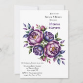 紫エレガントとマゼンタの牡丹ブランチと泡立ち 招待状 (正面)