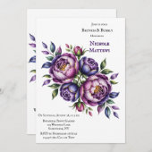 紫エレガントとマゼンタの牡丹ブランチと泡立ち 招待状 (正面/裏面)