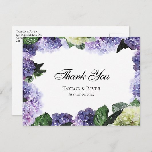 紫エレガントとラベンダーの水彩紫陽花 ポストカード (正面/裏面)