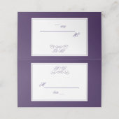 紫エレガントと白のテー縁どブル番号 プレイスカード (外部開封)