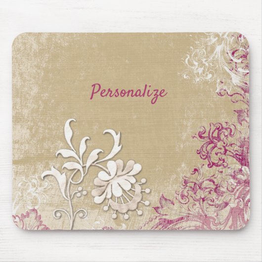 紫エレガントと白のファンタジーの花をパーソナライズ マウスパッド (正面)