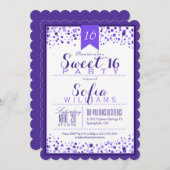 紫エレガントと白の甘い16誕生日パーティー 招待状 (正面/裏面)