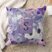 紫エレガントと紫の野花とモノグラム クッション (ブランケット)