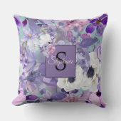 紫エレガントと紫の野花とモノグラム クッション (正面)