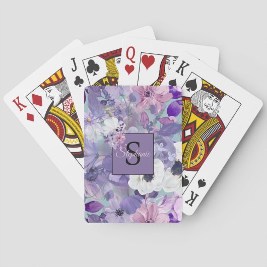 紫エレガントと紫の野花とモノグラム トランプ (裏面)