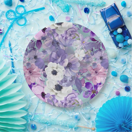 紫エレガントと紫の野花と空 ペーパープレート (パーティー)