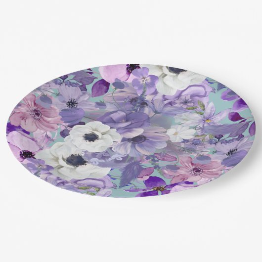 紫エレガントと紫の野花と空 ペーパープレート (アングル)