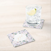 紫エレガントと緑の水彩応援! スクエアペーパーコースター (インサイチュ)