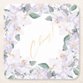 紫エレガントと緑の水彩応援! スクエアペーパーコースター (正面)