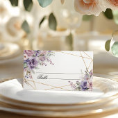 紫エレガントと赤面のバラの花結婚の数 プレイスカード