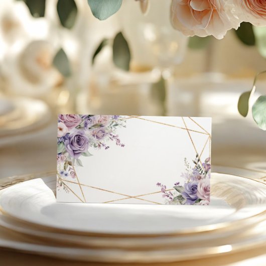 紫エレガントと赤面のバラの花結婚の数 プレイスカード