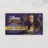 紫エレガントと金ゴールドのアフリカの髪の組み合わせ写真 名刺 (正面)