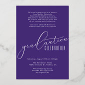 紫エレガントと金ゴールドの写真卒業 箔招待状 (裏面)