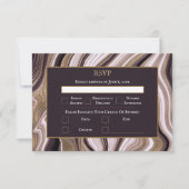 紫エレガントと金ゴールドの大理石結婚の 出欠カード (正面)