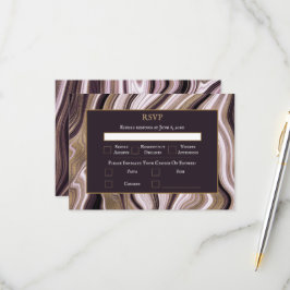 紫エレガントと金ゴールドの大理石結婚の 出欠カード