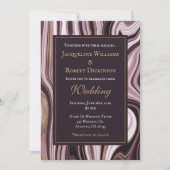 紫エレガントと金ゴールドの大理石結婚の 招待状 (正面)